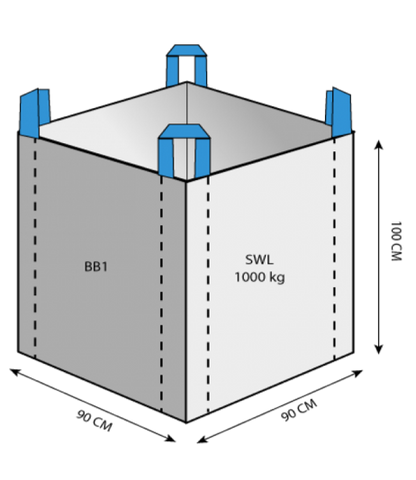1.0 Tonne - U Panel - Open Top Closed Bottom - Bulk Bag - 90 x 90 x 100 CM