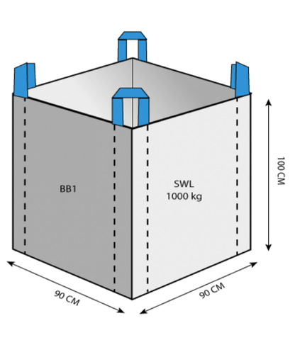 1.0 Tonne - Spout Top Closed Bottom - Bulk Bag - 90 x 90 x 100 CM