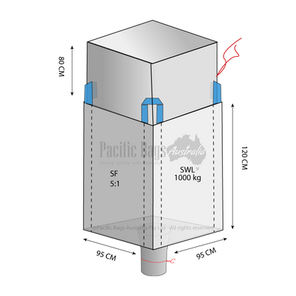 1.0 Tonne - Duffle Top Spout Bottom - Bulk Bag - 95 x 95 x 120 CM