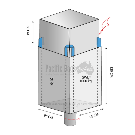 1.0 Tonne - Duffle Top Spout Bottom - Bulk Bag - 95 x 95 x 120 CM