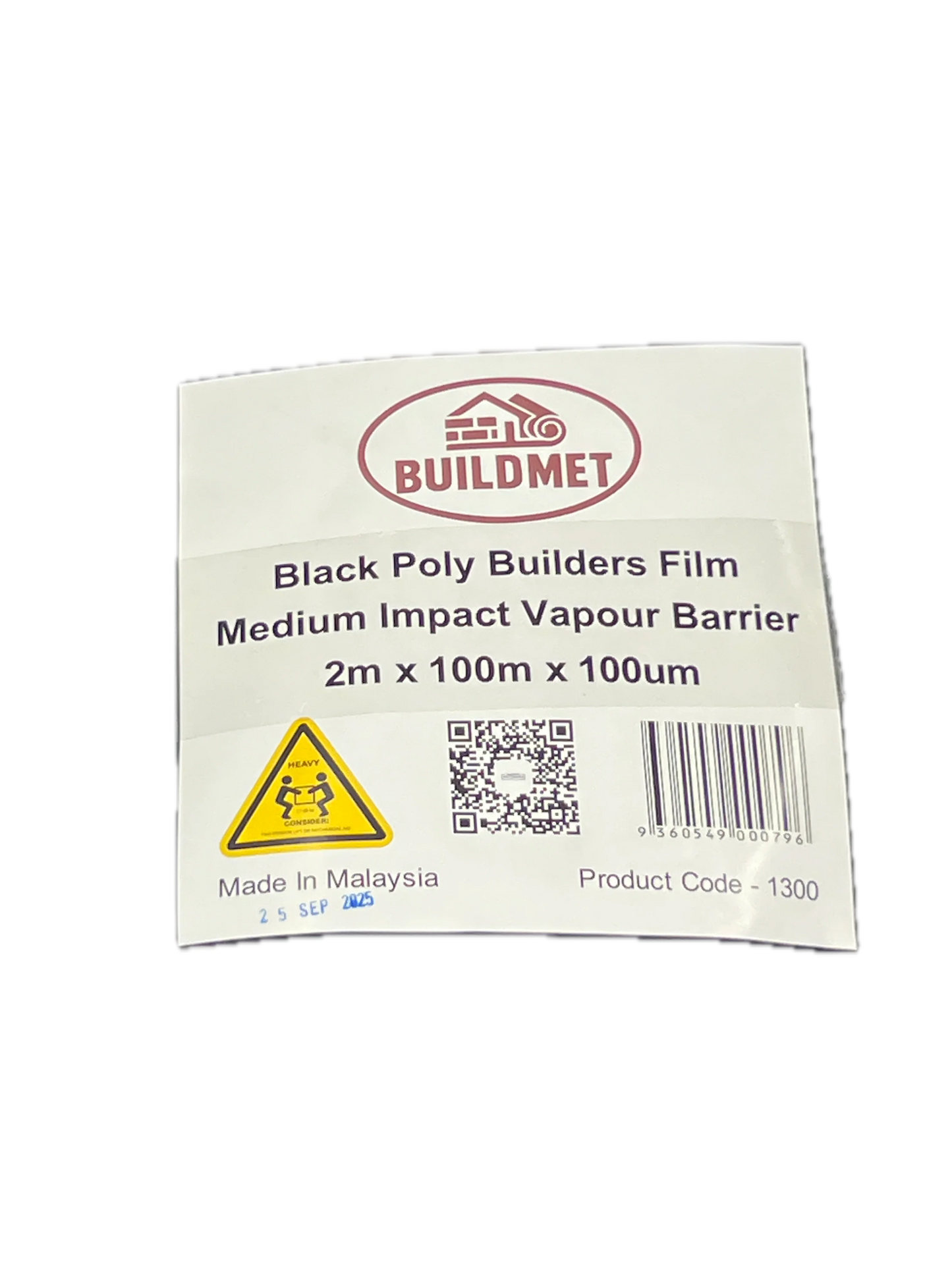 Black LDPE Builders Film - 0.50 mm x 1 m / 2 m x 200 m (Recycled)