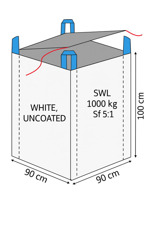 1.0 Tonne - Flap Top Closed Bottom - Bulk Bag - 90 x 90 x 100 CM