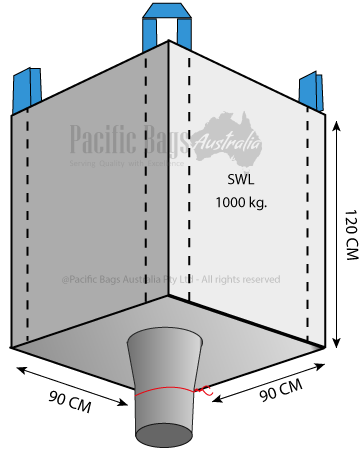 1.0 Tonne - Open Top Spout Bottom - Bulk Bag - 90 x 90 x 120 CM