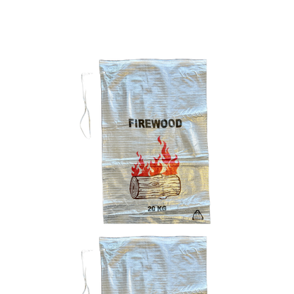 WOVEN POLYPROPYLENE - PRINTED TRANSPARENT FIREWOOD BAG with Tie-ups - 56 X 91CM