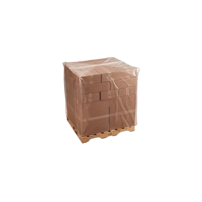 Clear LDPE pallet bag, front view, wrapped around pallet