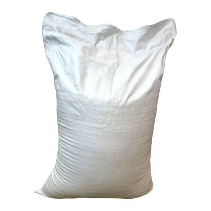 Woven polypropylene chaff bag, front view, empty and laid flat