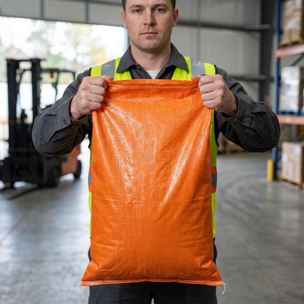 Orange Woven Polypropylene Sandbags 36 x 85 cm, 68 GSM, UV Treated, With Tie