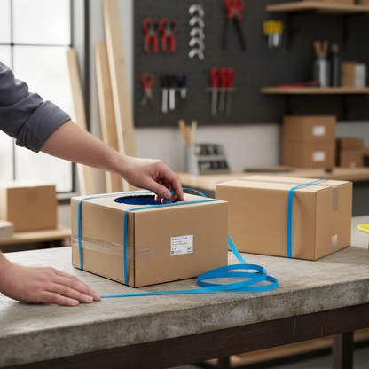 15mm Polypropylene Hand Strapping – 1000m Roll in Dispenser Box (Blue, Embossed)