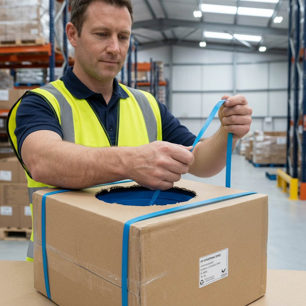 15mm Polypropylene Hand Strapping – 1000m Roll in Dispenser Box (Blue, Embossed)