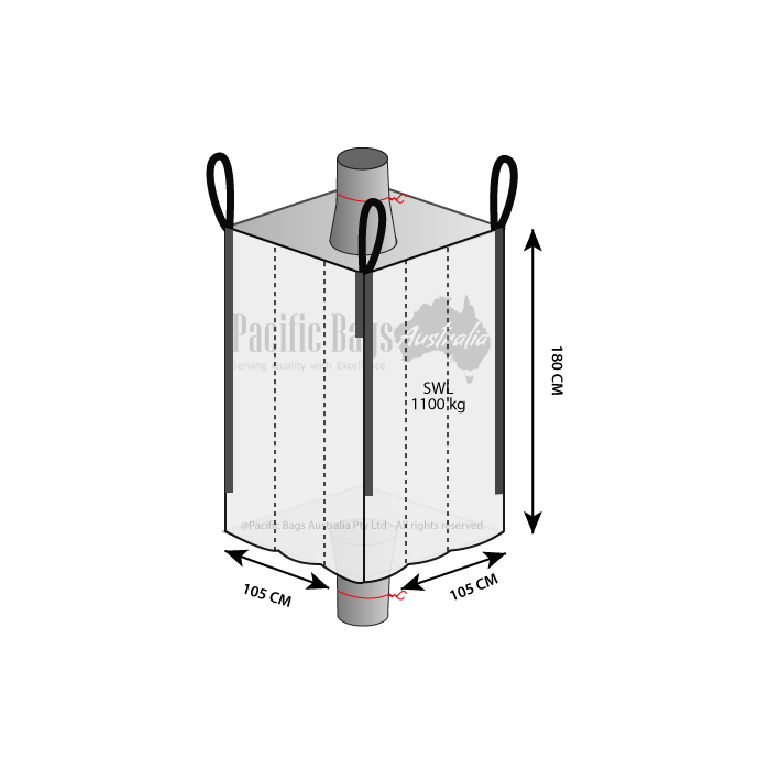1.25 Tonne - Spout Top Spout Bottom - Baffle Bulk Bag - 105 x 105 x 180 CM