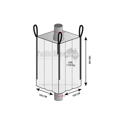 1.25 Tonne - Spout Top Spout Bottom - Baffle Bulk Bag - 105 x 105 x 180 CM