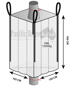 Technical drawing of a large bag with dimensions and Pacific Bags Australia branding.