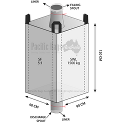 1.5 Tonne - Food Grade - Spout Top Spout Bottom - Liner Bulk Bag - 90 x 90 x 120 CM