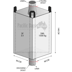 1.5 Tonne - Spout Top Spout Bottom - Liner Bulk Bag - 90 x 90 x 140 cm