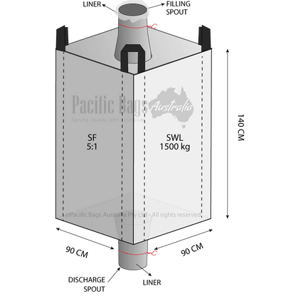 1.5 Tonne - Spout Top Spout Bottom - Liner Bulk Bag - 90 x 90 x 140 cm