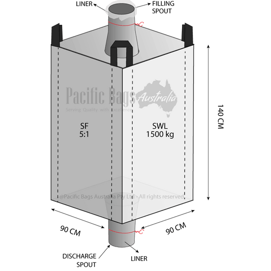 1.5 Tonne - Spout Top Spout Bottom - Liner Bulk Bag - 90 x 90 x 140 cm