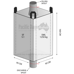 1.25 Tonne - Spout Top Spout Bottom - Bulk Bag - 95 x 95 x 160 cm