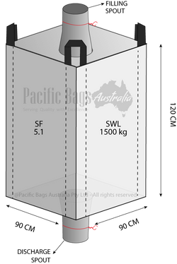 1.5 Tonne - Spout Top Spout Bottom - Bulk Bag - 90 x 90 x 120 cm