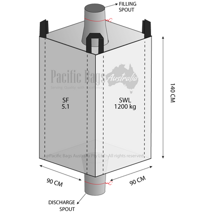 1.2 Tonne - Spout Top Spout Bottom - Bulk Bag - 90 x 90 x 140 cm