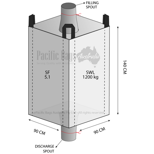 1.2 Tonne - Spout Top Spout Bottom - Bulk Bag - 90 x 90 x 140 cm