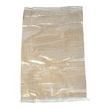 white woven polypropylene sack lying flat on white background