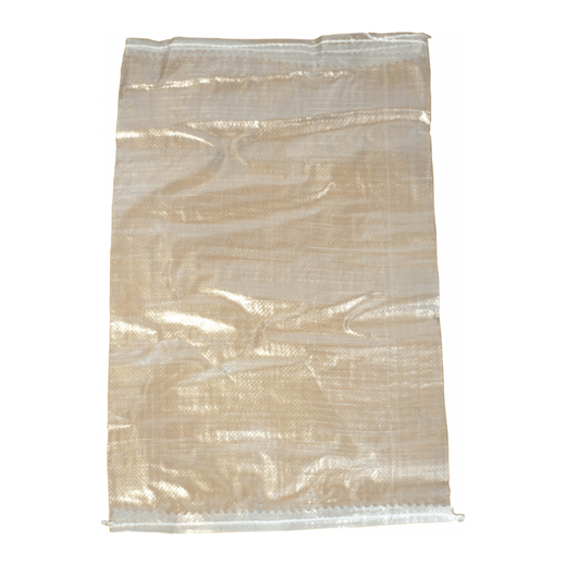 white woven polypropylene sack lying flat on white background