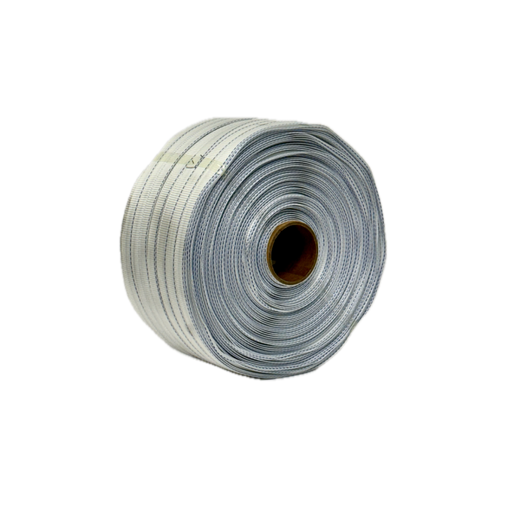 White reinforced layflat hose rolled on cardboard core for irrigation and industrial water transfer
