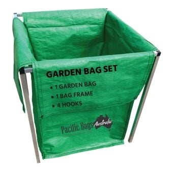 HDPE Garden Bag Full Set - 1 Aluminium Frame + 1 Garden Bag + 4 Hooks