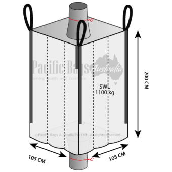 1.25 Tonne -Spout Top Spout Bottom - Baffle Bulk Bag - 105 x 105 x 200 CM