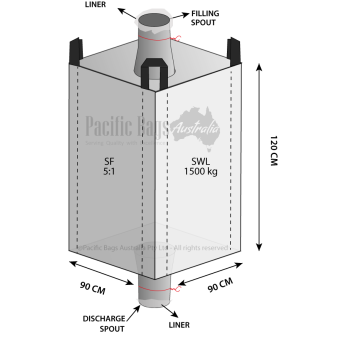 1.5 Tonne - Food Grade - Spout Top Spout Bottom - Liner Bulk Bag - 90 x 90 x 120 CM