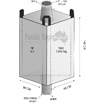 1.5 Tonne - Spout Top Spout Bottom - Liner Bulk bag - 90 x 90 x 140 cm