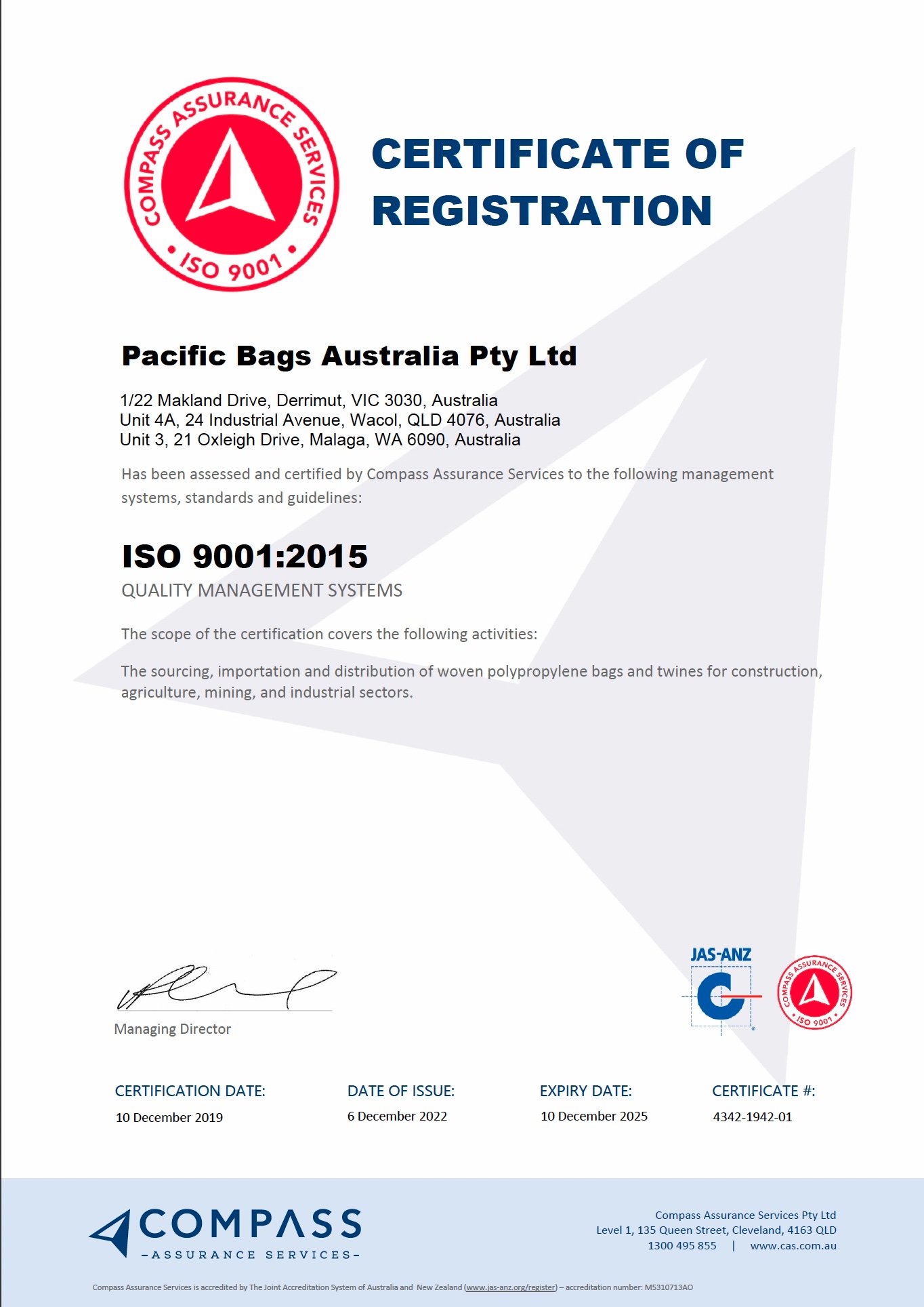 ISO 9001 Quality Cerfificate